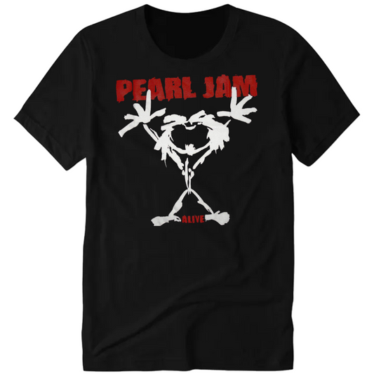 Polera de rock - Camiseta manga corta negra - niño pearl jam letras rojas.